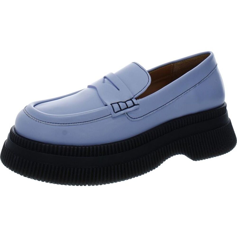 Ganni Womens Creepers Blue Leather Slip-On Platforms Loafers Shoes NWT